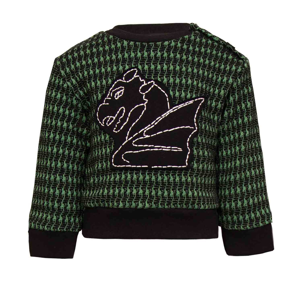 Black and green pied de poule Baby Sweatshirt with Dragon Appliqué - Cityz Atelier lumiere