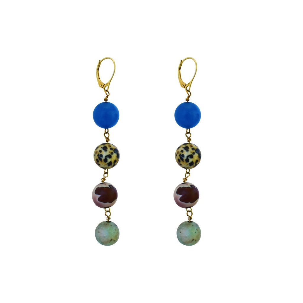 Blue Aventurine, Dalmatian Jasper, Mookaite and Sesame Jasper Yellow gold vermeil or 18k gold earrings | by nlanlaVictory - Cityz Atelier lumiere