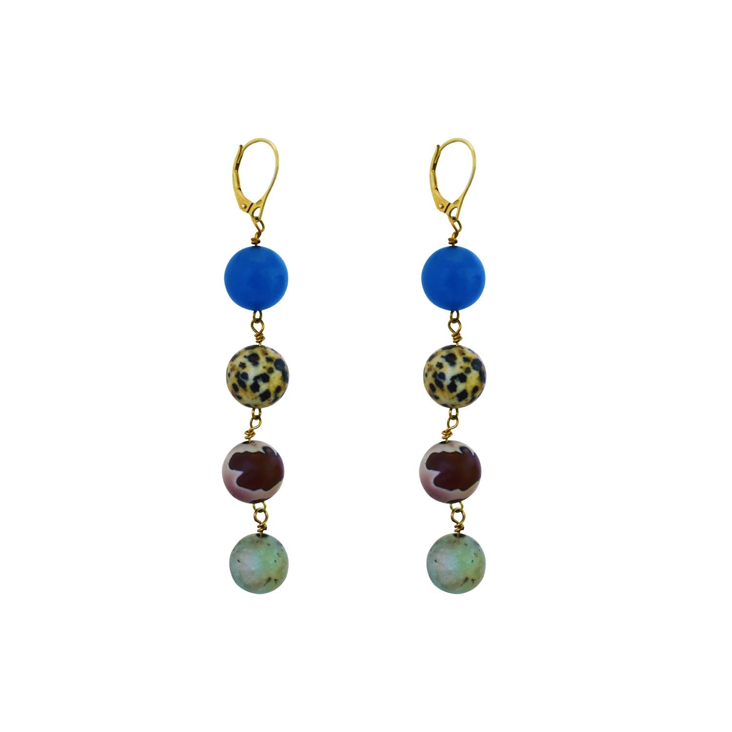 Blue Aventurine, Dalmatian Jasper, Mookaite and Sesame Jasper Yellow gold vermeil or 18k gold earrings | by nlanlaVictory - Cityz Atelier lumiere