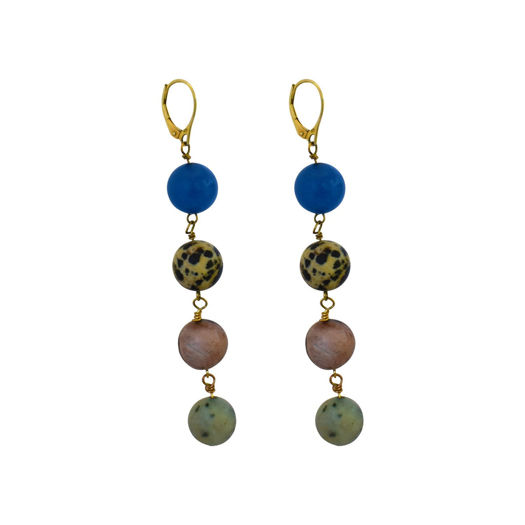 Blue Aventurine, Dalmatian Jasper, Mookaite and Sesame Jasper Yellow gold vermeil or 18k gold earrings | by nlanlaVictory - Cityz Atelier lumiere