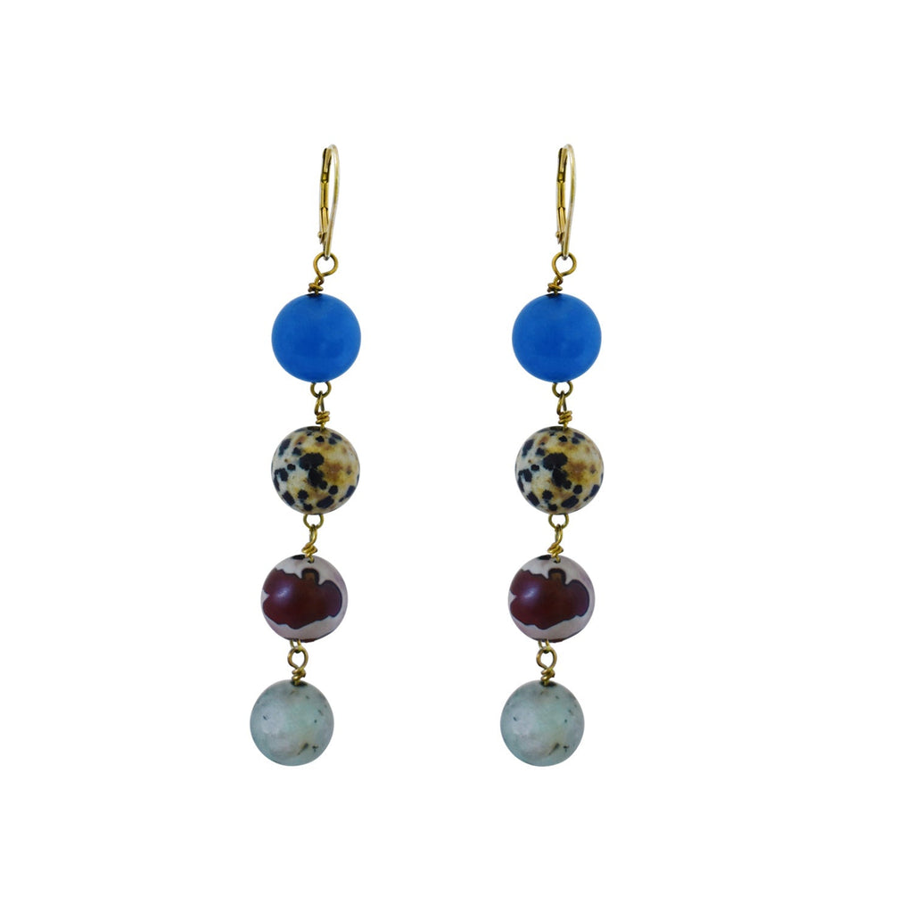Blue Aventurine, Dalmatian Jasper, Mookaite and Sesame Jasper Yellow gold vermeil or 18k gold earrings | by nlanlaVictory - Cityz Atelier lumiere