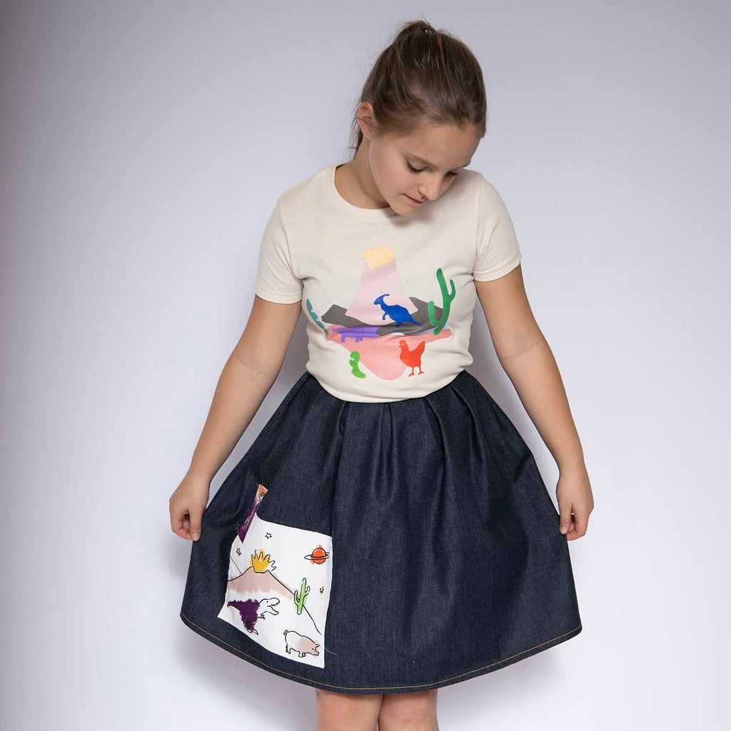 Blue Denim Skirt with Appliqué - Cityz Atelier lumiere