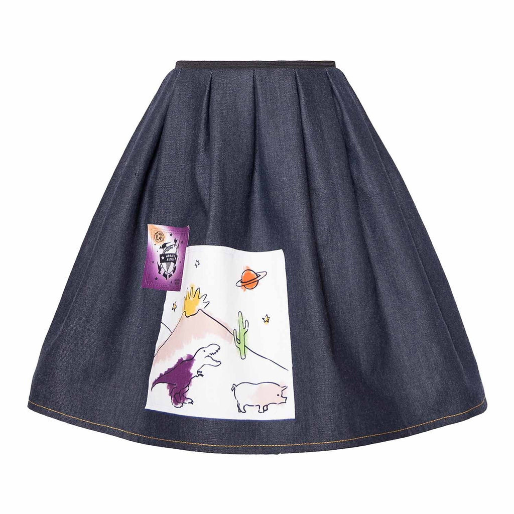 Blue Denim Skirt with Appliqué - Cityz Atelier lumiere