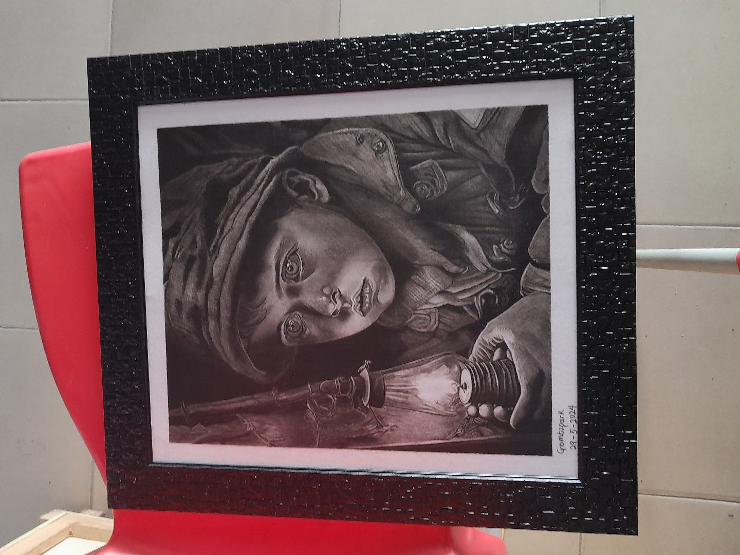 Boy with Light Bulbs – Original Charcoal Art (Digital Download) - Cityz Atelier lumiere