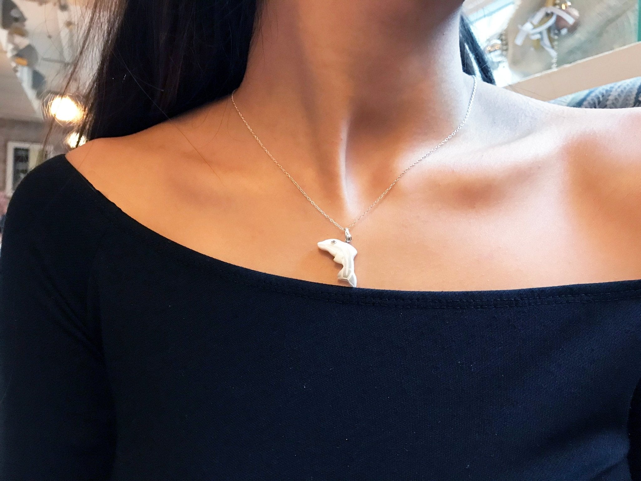 Dolphin necklace on 18 inch Sterling Silver Chain, Be Smarter Than A Dolphin Message, Personalised Gift, Affirmation Necklace, Affirmation Gift, Unique Gift Idea | by nlanlaVictory - Cityz Atelier lumiere