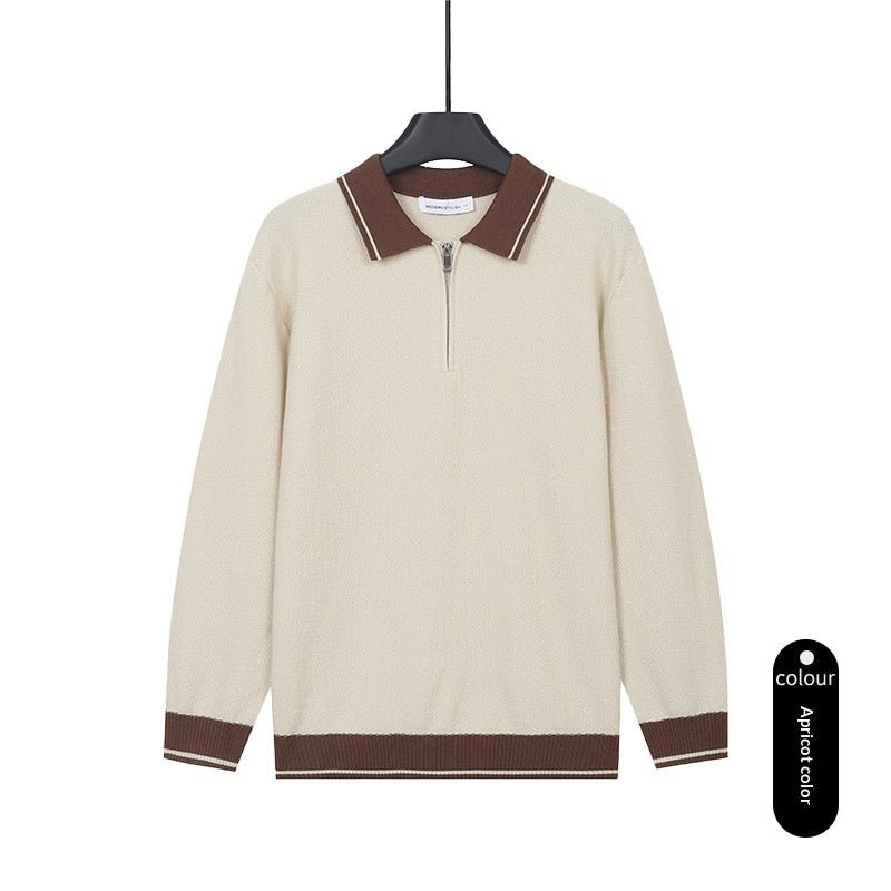 Mens Solid-Color Casual Top With Lapel And Half-Zip - Cityz Atelier lumiere