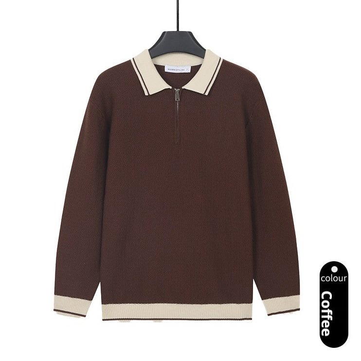 Mens Solid-Color Casual Top With Lapel And Half-Zip - Cityz Atelier lumiere