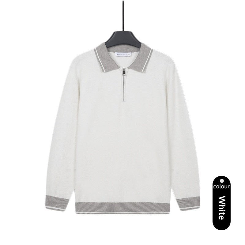 Mens Solid-Color Casual Top With Lapel And Half-Zip - Cityz Atelier lumiere
