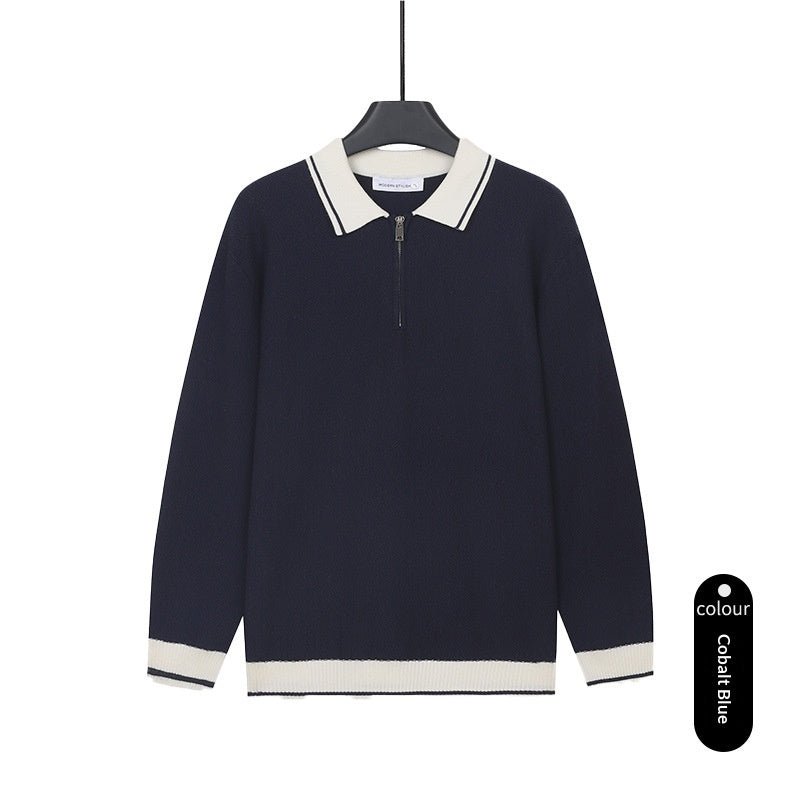 Mens Solid-Color Casual Top With Lapel And Half-Zip - Cityz Atelier lumiere