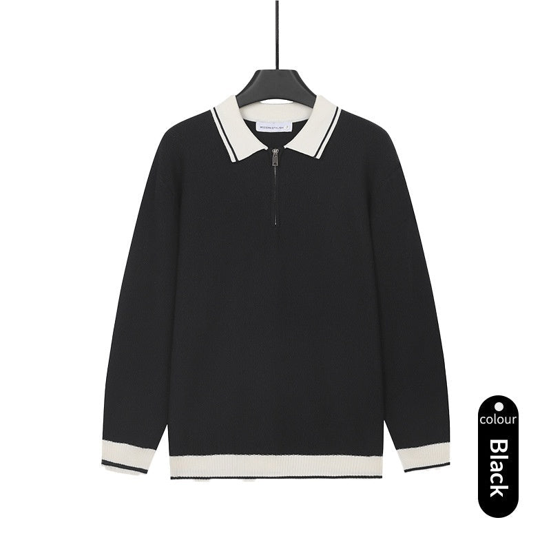 Mens Solid-Color Casual Top With Lapel And Half-Zip - Cityz Atelier lumiere