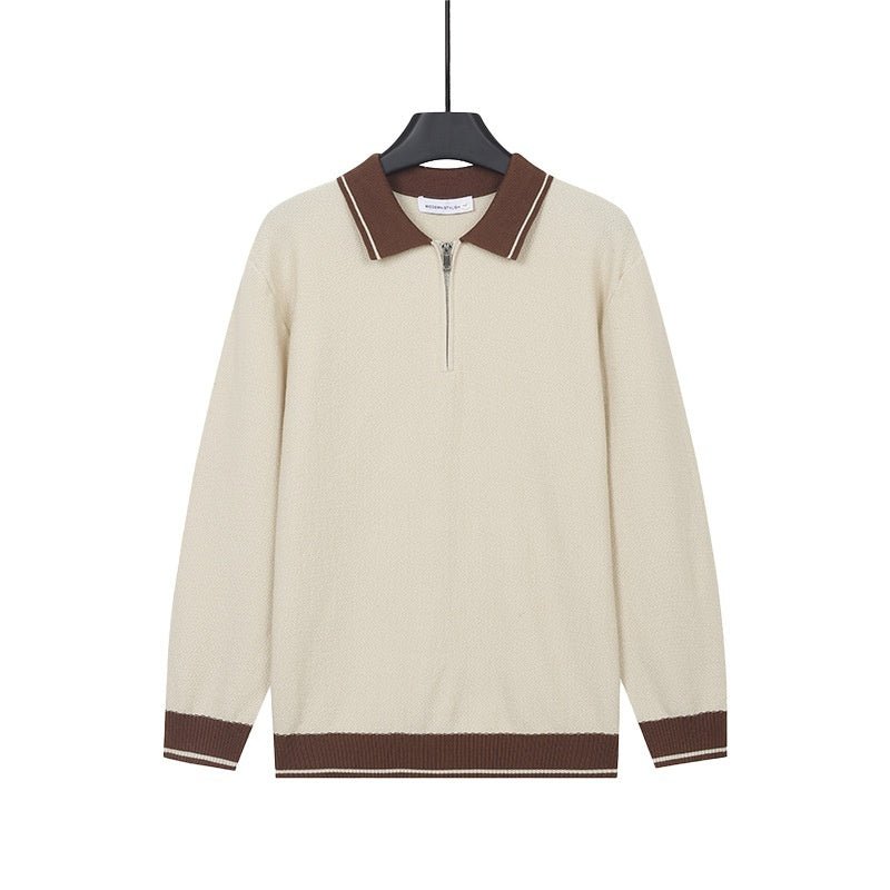 Mens Solid-Color Casual Top With Lapel And Half-Zip - Cityz Atelier lumiere
