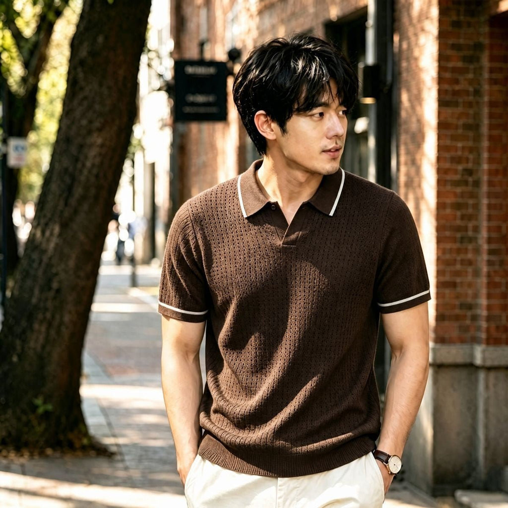 Mens Sophisticated Knit Short-sleeve Top - Cityz Atelier lumiere