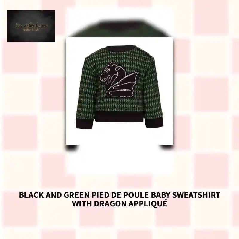 Black and green pied de poule Baby Sweatshirt with Dragon Appliqu&eacute; by@Outfy