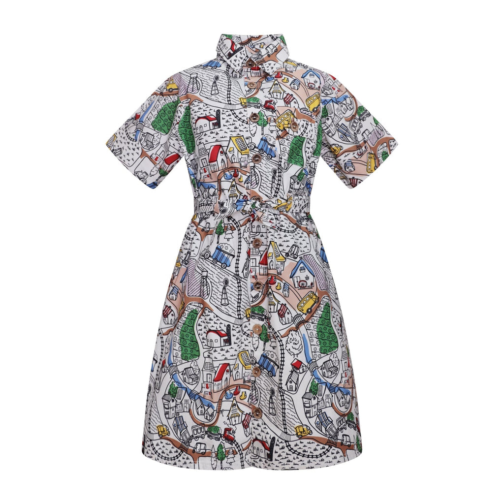Village Print Girls Summer Dress - Cityz Atelier lumiere