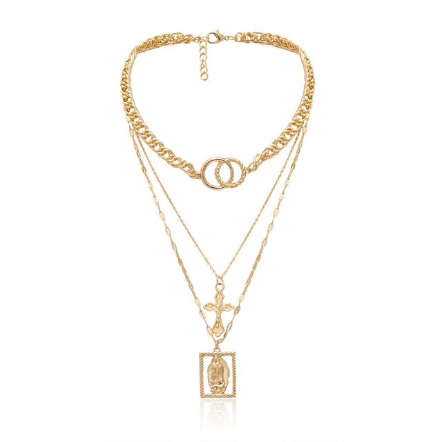 Vintage Multilayer Double Ring Embossed Jesus Necklace - Cityz Atelier lumiere