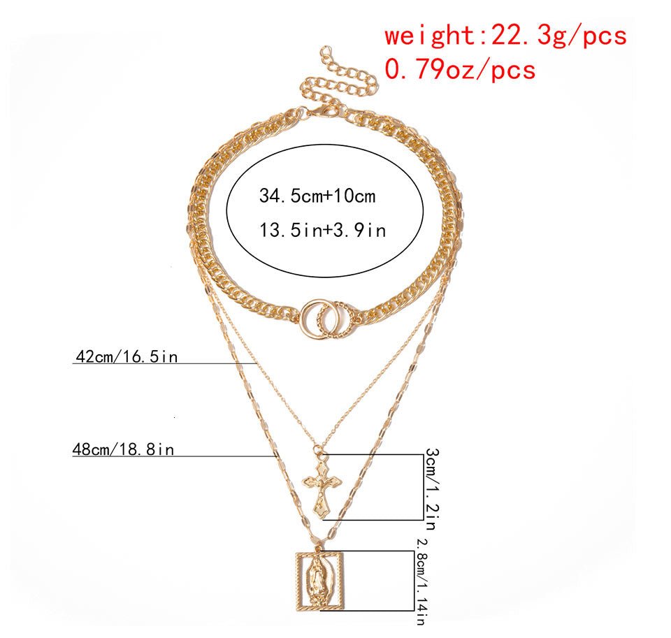 Vintage Multilayer Double Ring Embossed Jesus Necklace - Cityz Atelier lumiere