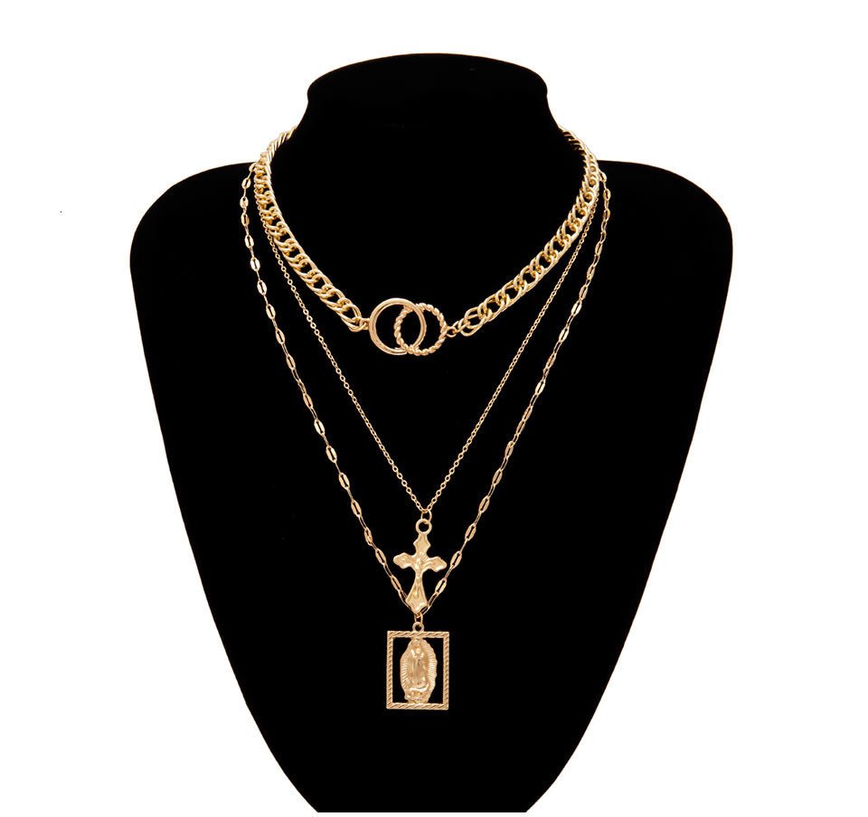 Vintage Multilayer Double Ring Embossed Jesus Necklace - Cityz Atelier lumiere