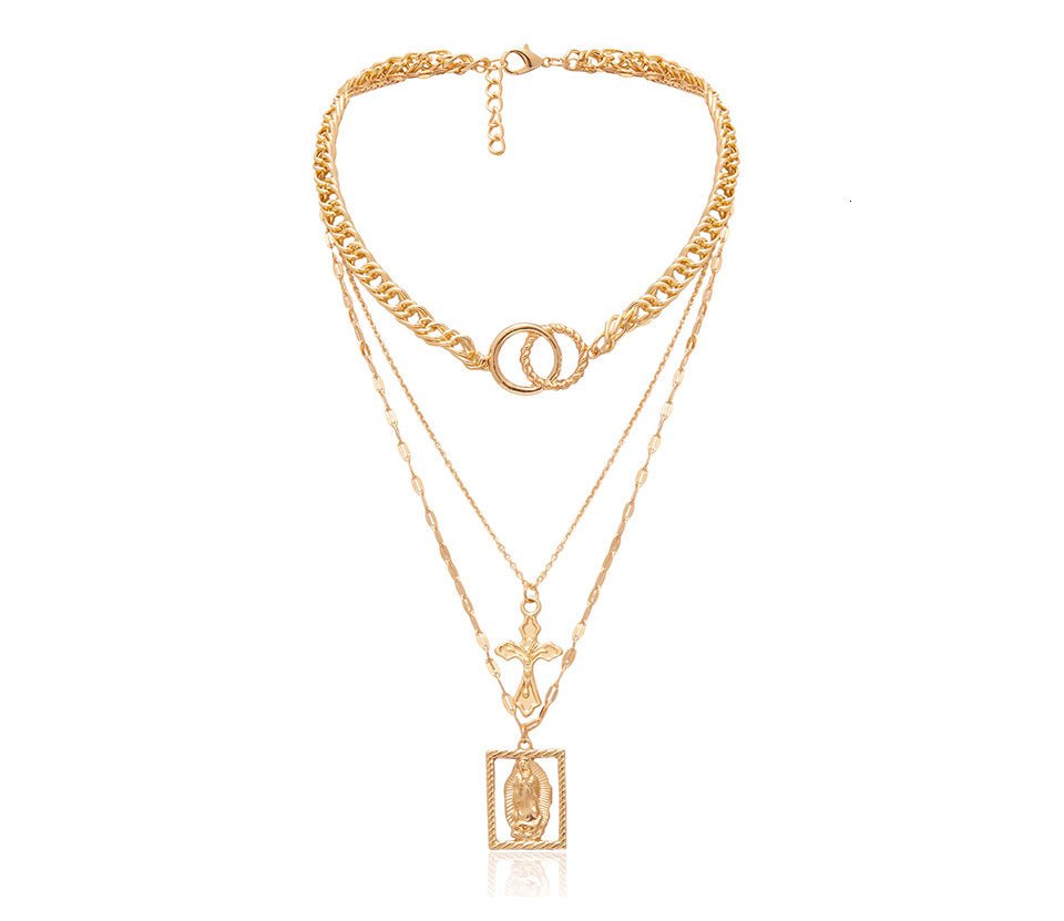 Vintage Multilayer Double Ring Embossed Jesus Necklace - Cityz Atelier lumiere