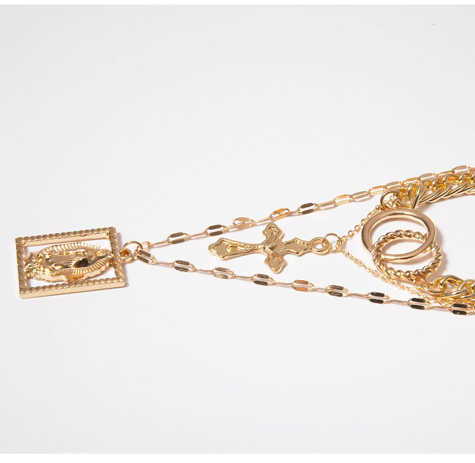 Vintage Multilayer Double Ring Embossed Jesus Necklace - Cityz Atelier lumiere